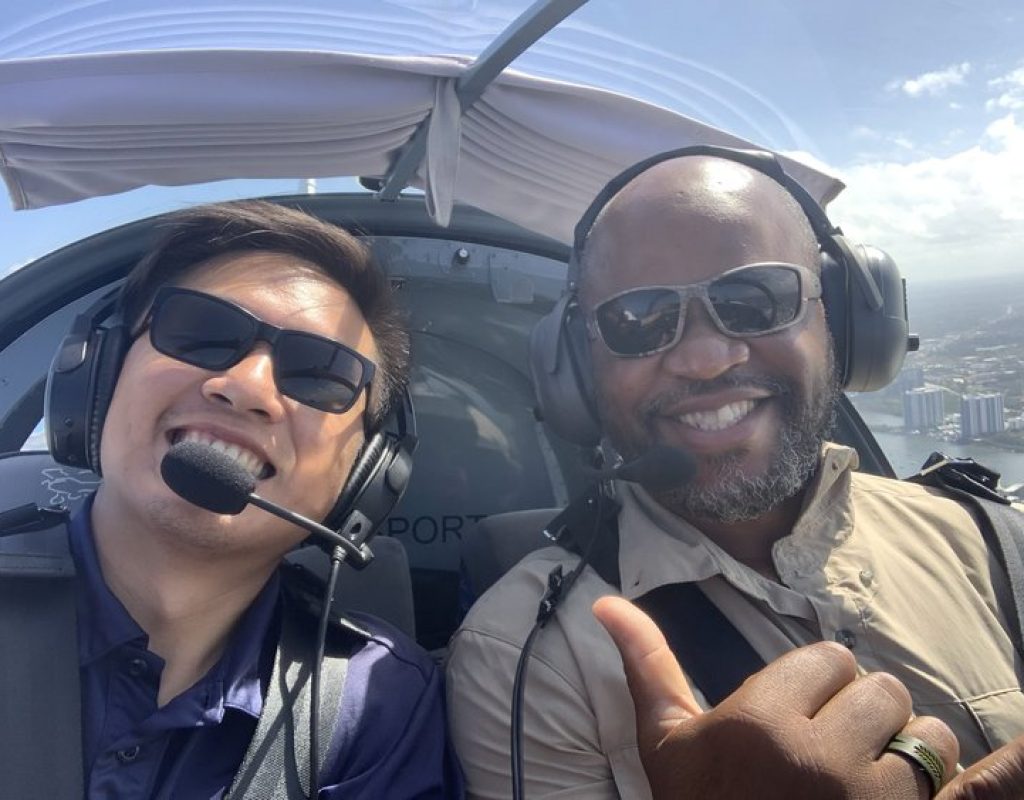 Student practicing straight and level flight during hands-on pilot training